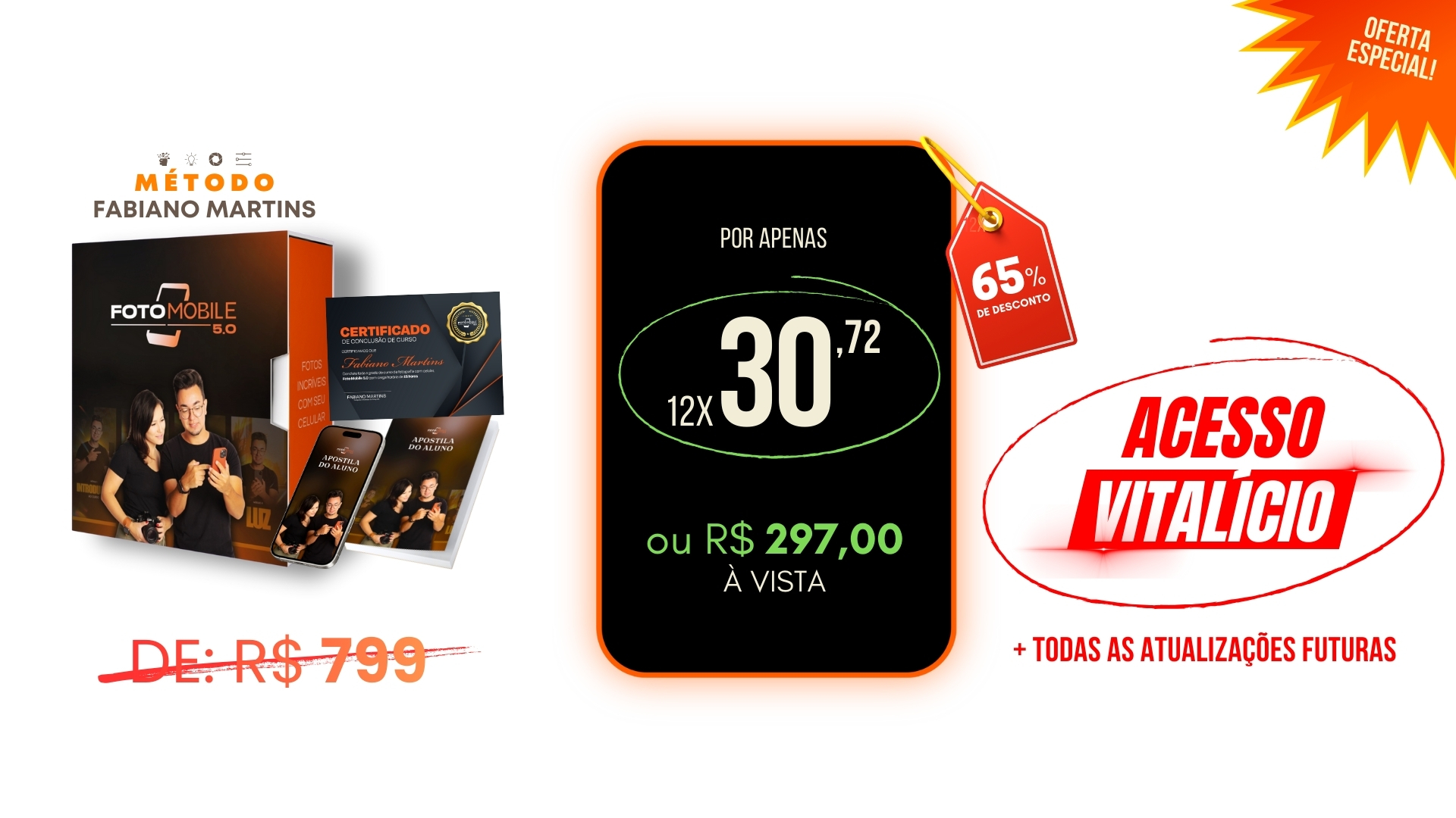 Acesso vitalício - 12x R$ 30,72 ou R$ 297,00 à vista - 65% de desconto